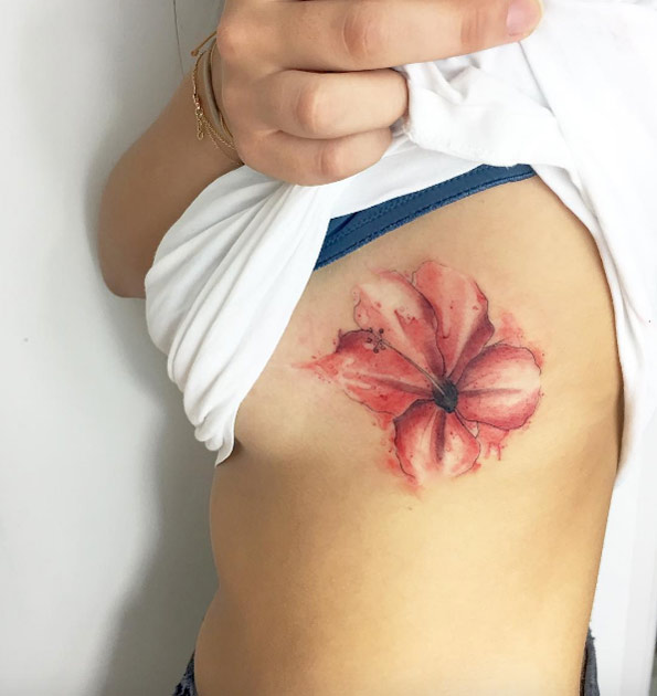 595x630 Watercolor Hibiscus Tattoo