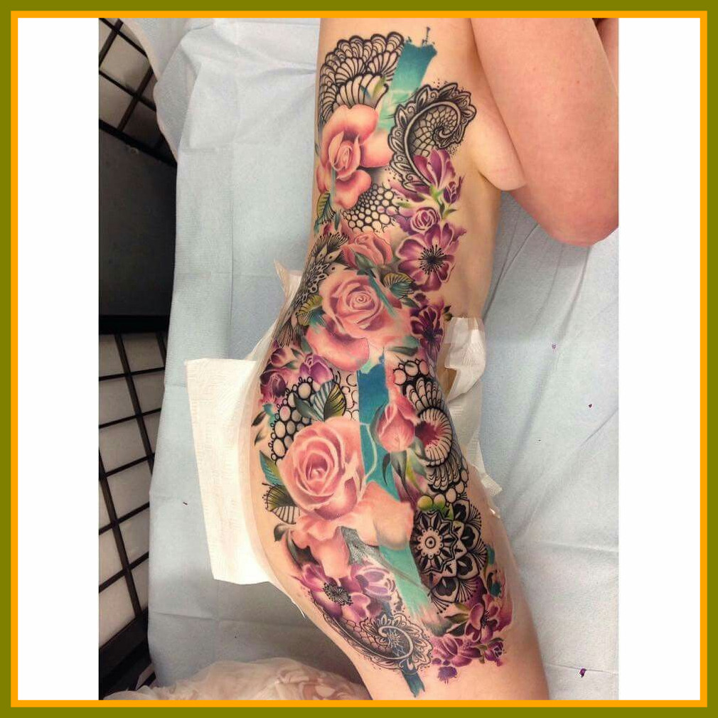 1010x1010 Astonishing Floral Paisley Lace Watercolor Side Rib Tattoo For