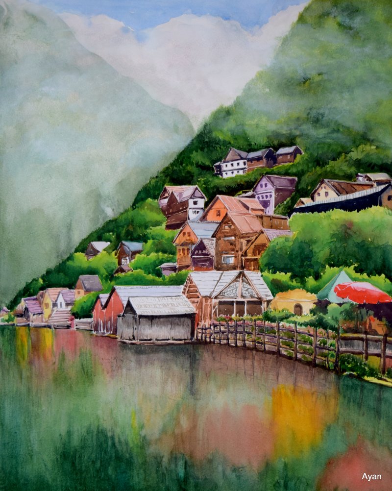 800x1002 Hills And Lakes By Artist Ayan Paul Landscape Art Watercolor