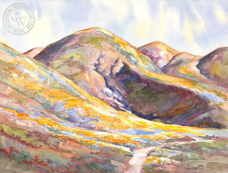800x608 Poppy Covered Hills, Watercolor Art By Glen Knowles California