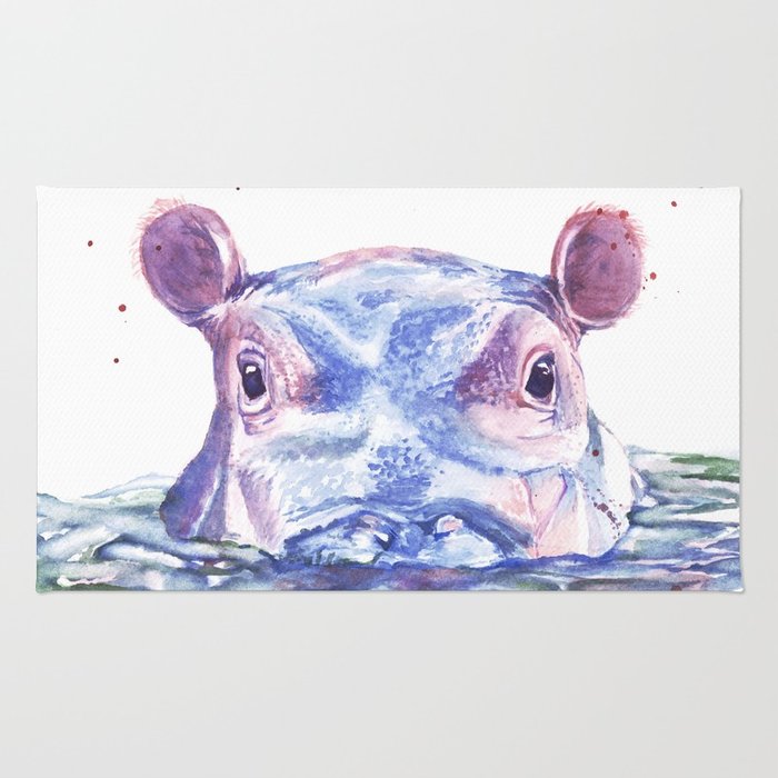 700x700 Happy Hippo Watercolor Painting Rug By Soliloquyshoppe Society6