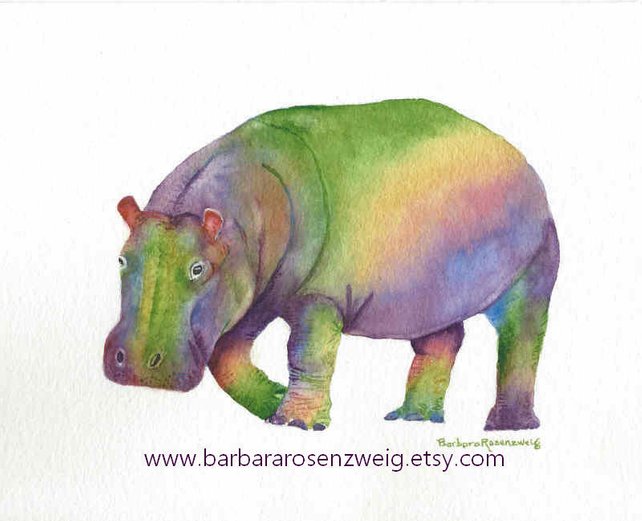 642x521 Hippo Watercolor Hippo Art Print Hippo Painting Kids Room Etsy