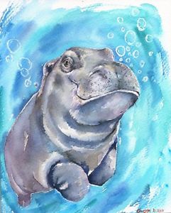 241x300 Hippo Watercolor Print Of The Original Watercolor Painting Water