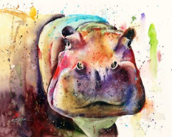 340x270 Watercolor Hippo Etsy