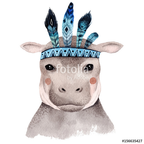 498x500 Watercolor Hippo Portrait, Stock Image And Royalty Free Vector
