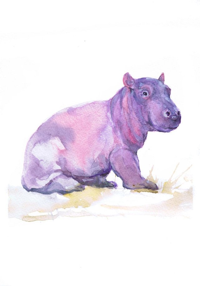 642x917 Baby Hippo Art Watercolor Painting Baby Girl Nursery Decor Etsy