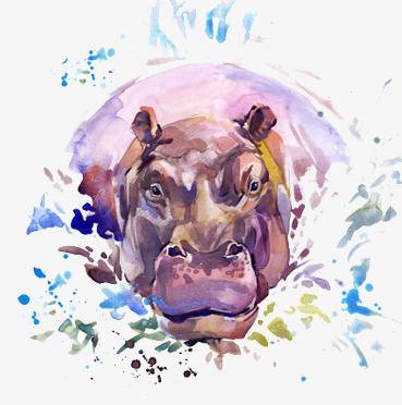 369x372 Free Hippo Cute Watercolor Pull Material, Lovely Hippo, Ink Wind