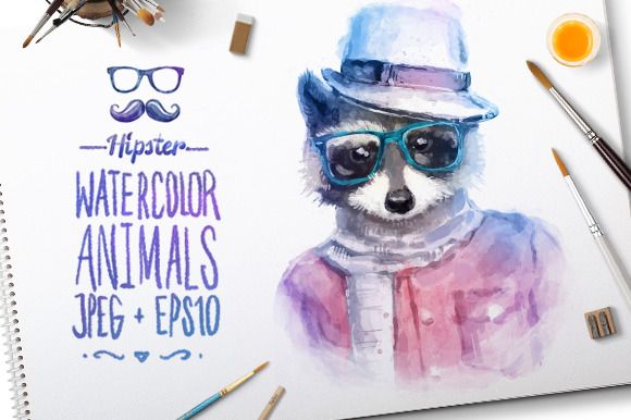 580x386 Watercolor Hipster Animals By Krol On Creative Market