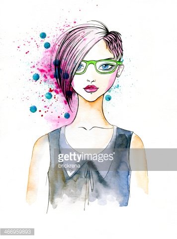 356x481 Watercolor Portrait Of Hipster Girl Stock Vectors
