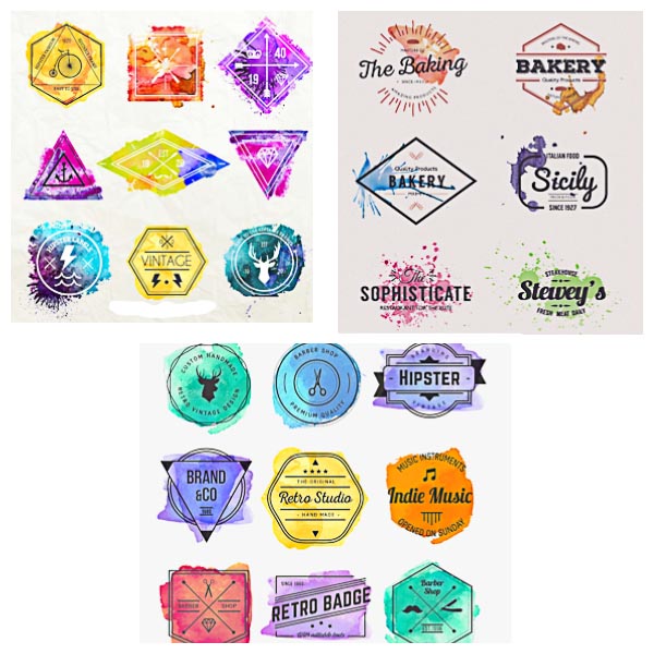 600x600 Watercolor Badges Amp Logos Set Vector Free Download