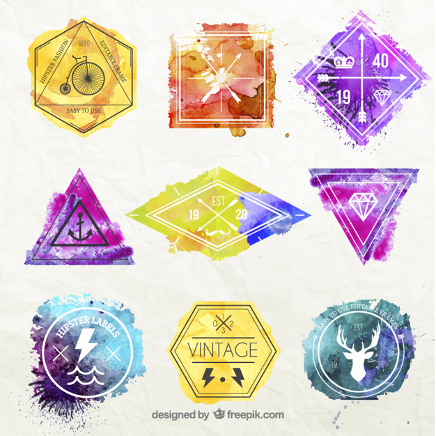 626x626 Watercolor Hipster Badges Vector Free Download