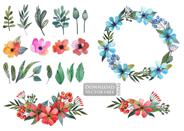 600x427 Hoa Watercolor Flowers Vector 5026