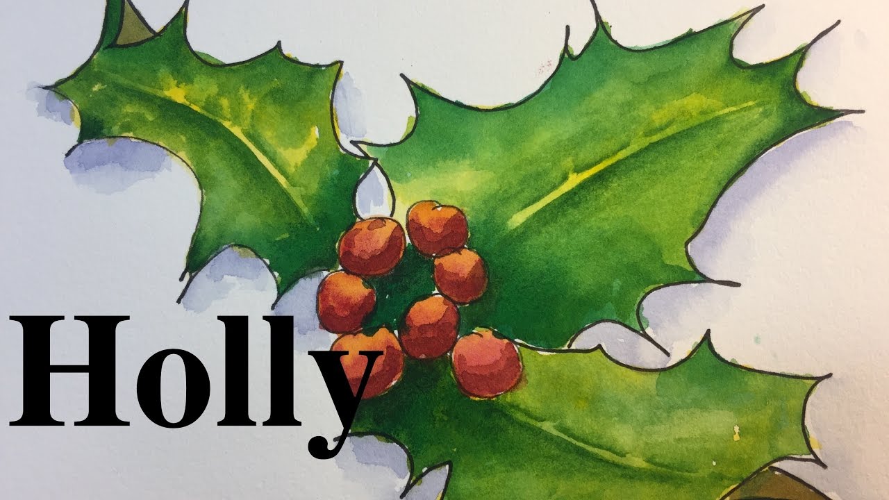 1280x720 How To Paint Holly In Watercolor Holiday Christmas Watercolour