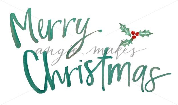 623x369 Merry Christmas Calligraphy With Watercolor Holly Leaves