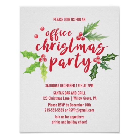 540x540 Watercolor Holly Company Christmas Party Invite Poster