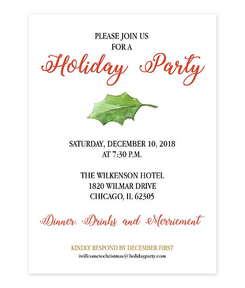 494x580 Watercolor Holly Leaf Holiday Party Invitation Editable Pdf
