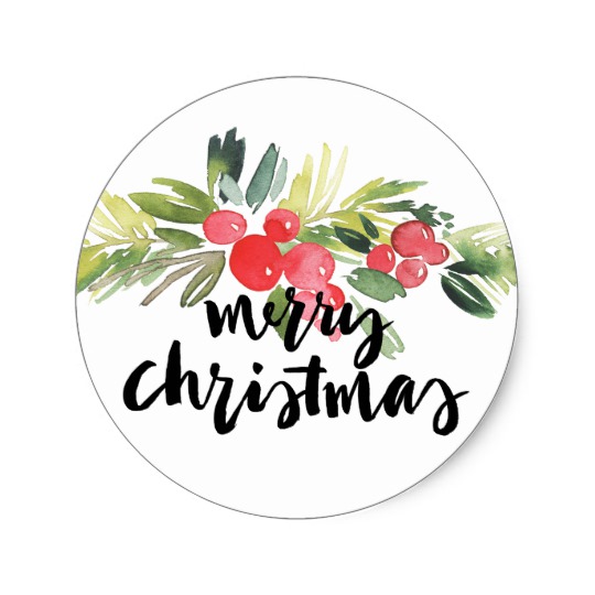 540x540 Watercolor Holly Merry Christmas Sticker