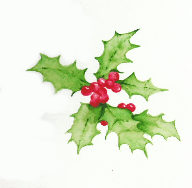 664x648 Holly And Berries Watercolor By Missdarling23