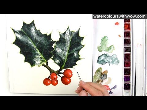 480x360 How To Paint Realistic Holly Leaves For Your Christmas Card In