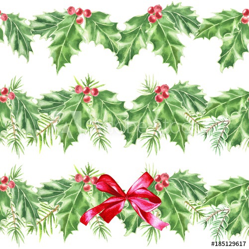 500x500 Watercolor Hand Drawn Christmas Bouquet, Fir Branches With Holly