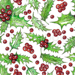 320x318 Christmas Seamless Pattern With Poinsettia Holly Leaves And Red
