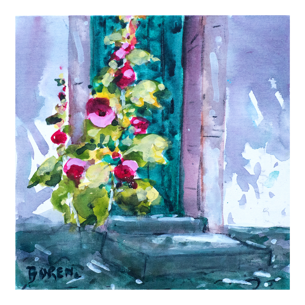 Watercolor Hollyhocks