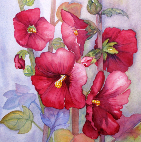 600x604 Heavenly Hollyhocks Julie Read