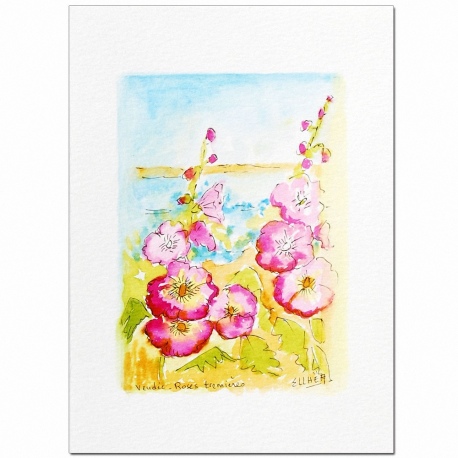 458x458 Watercolor Painting Hollyhocks Of Artist Painter Original