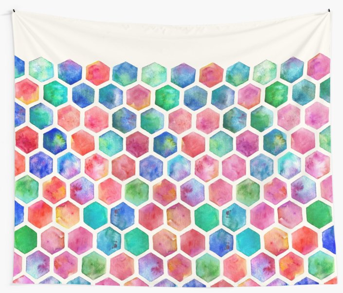 705x602 Hand Painted Watercolor Honeycomb Pattern Wall Tapestries By