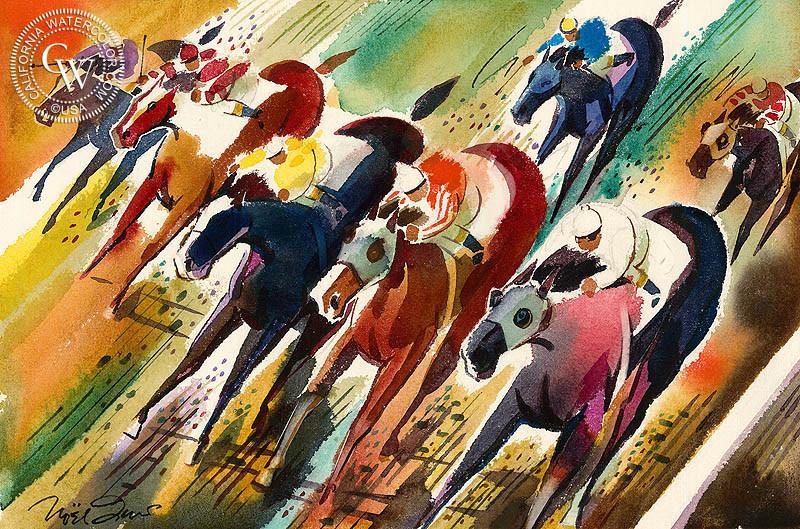 800x529 Untitled Horse Race, Watercolor Art By Noel Quinn California