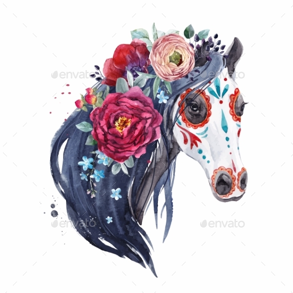 590x590 Watercolor Horse Vector Portrait By Zenina Graphicriver