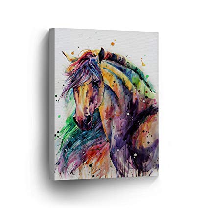 425x425 Horse Watercolor Painting Colorful Rainbow Portrait