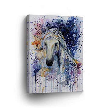355x355 Horse Head Watercolor Painting Rainbow Canvas Print