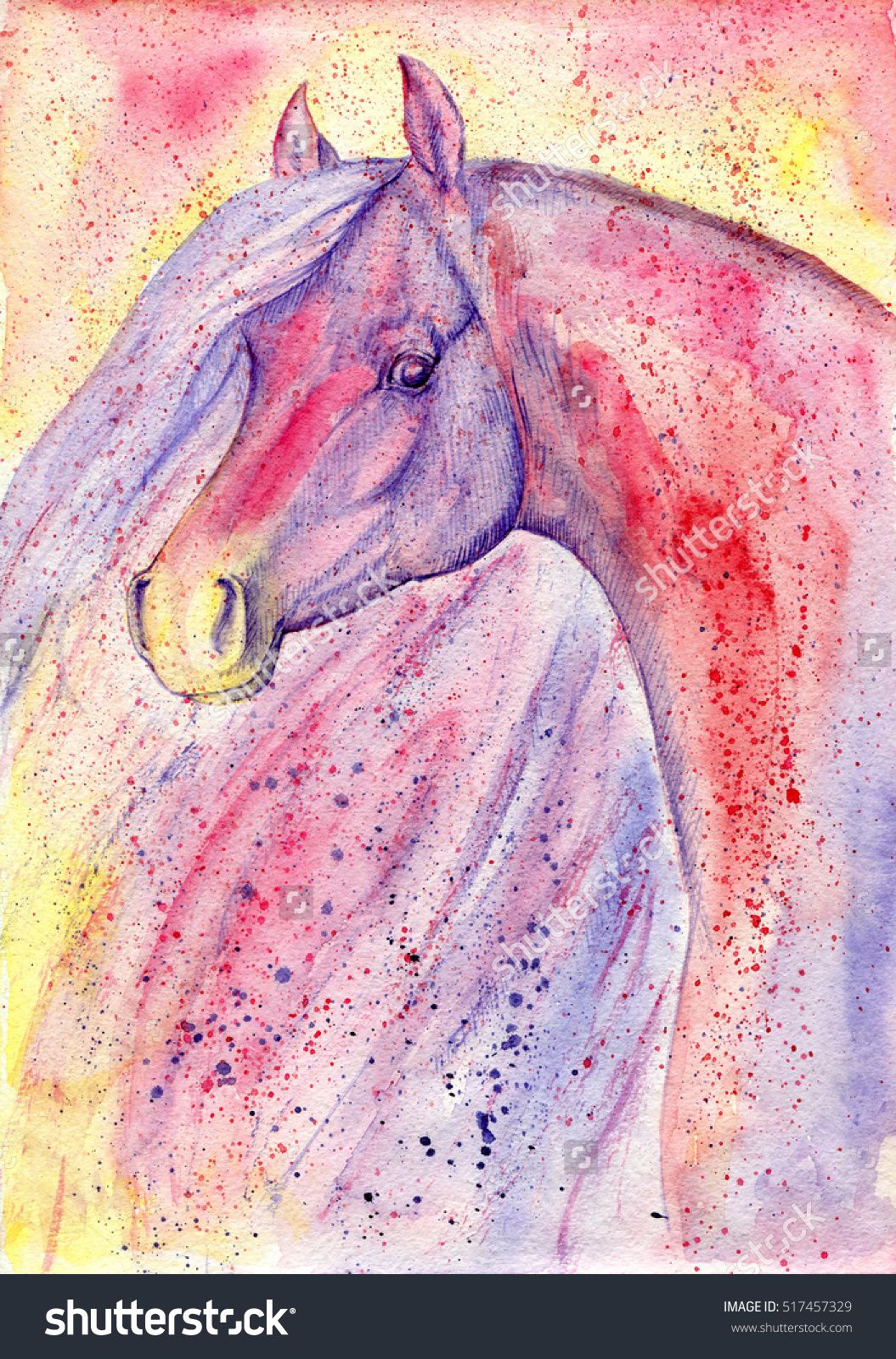 1055x1600 Watercolor Horse Head. Abstract Colourful Illustration. Farm