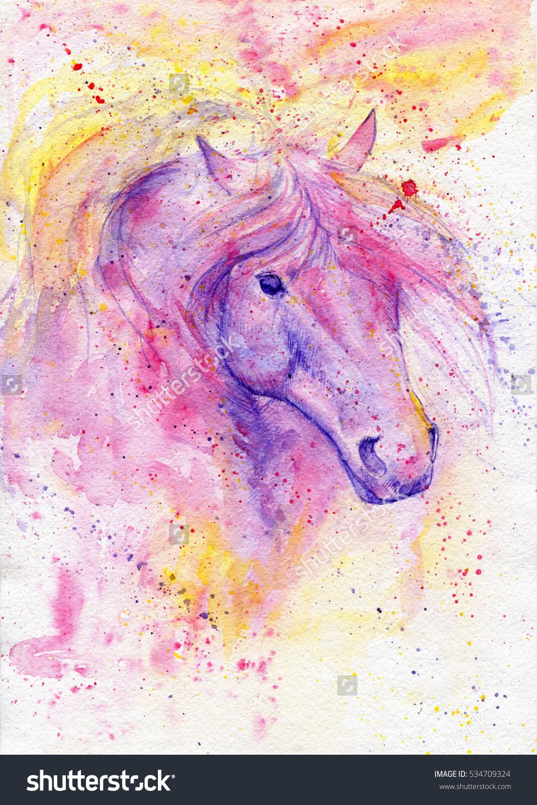 1068x1600 Watercolor Horse Head. Hand Painted Colorful Illustration. Farm