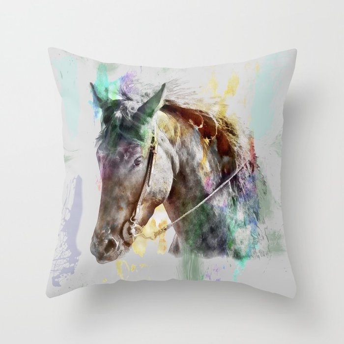 700x700 Watercolor Horse Portrait Throw Pillow By Naturessol Society6