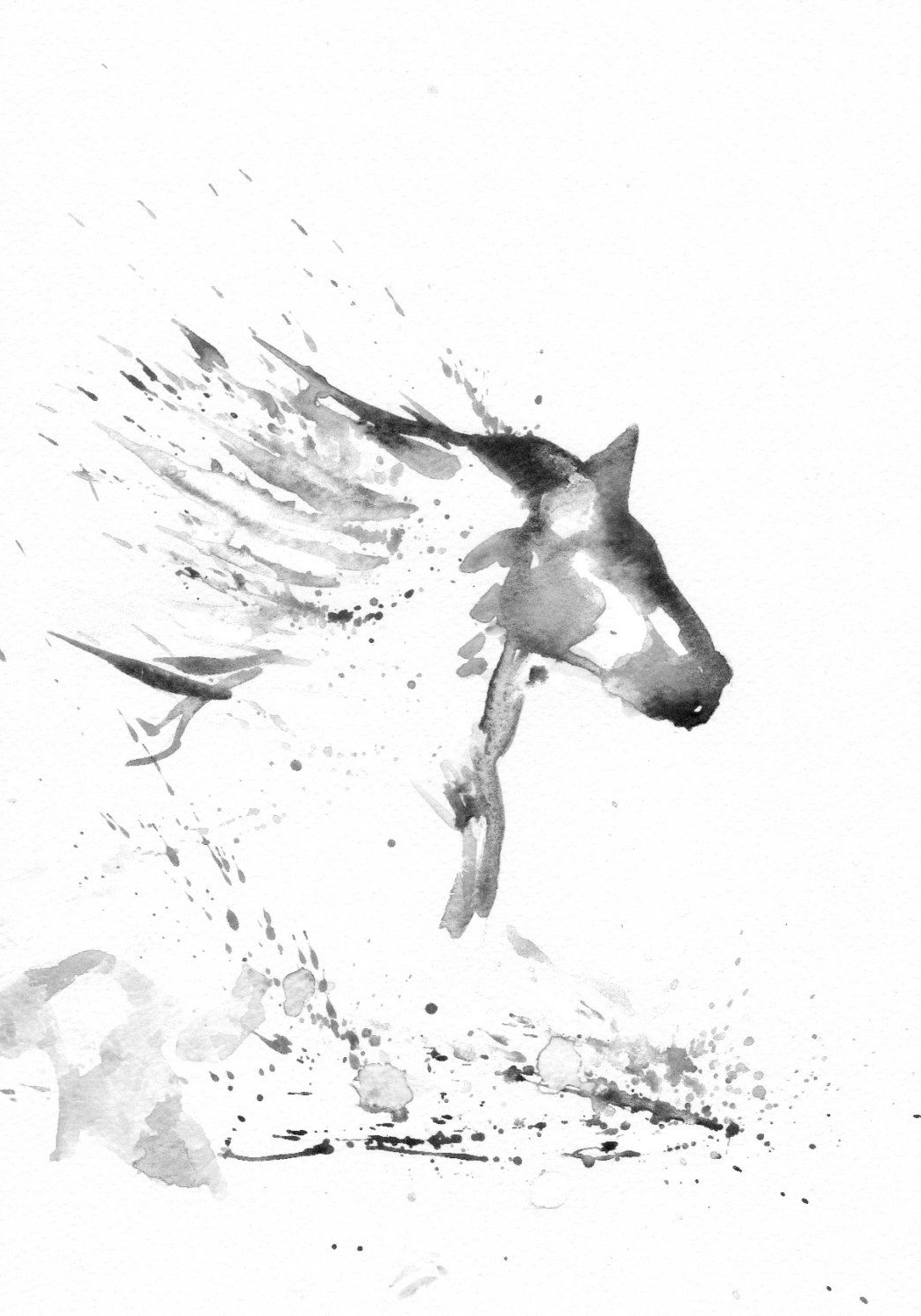 1050x1500 Black And White Horse Paintings Watercolor Horse Tattoo Art