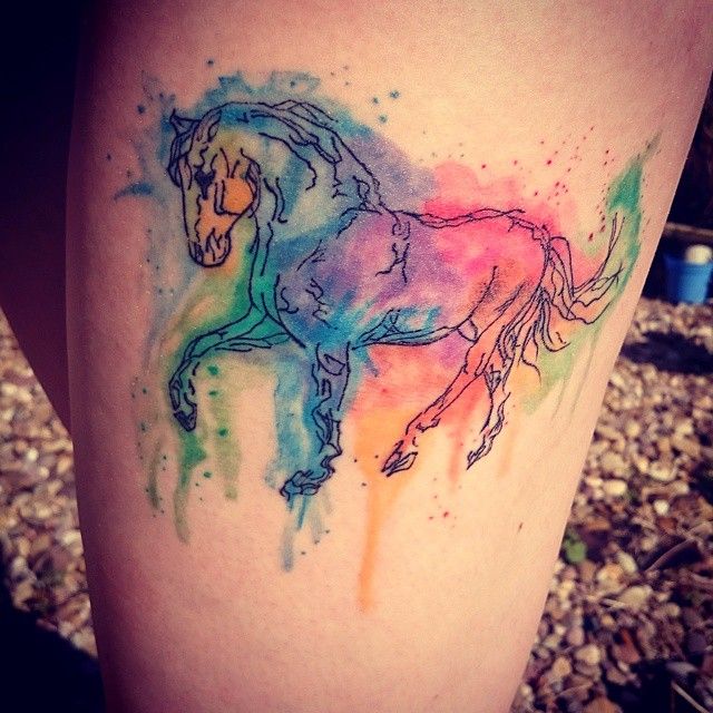 640x640 Collection Of Watercolor Running Unicorn Tattoo On Ribs