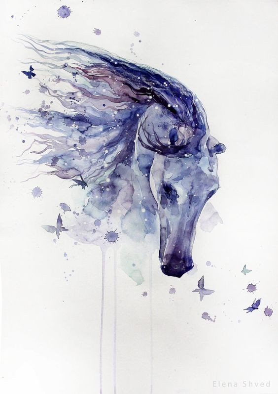 564x797 Watercolor Horse Head And Tiny Flying Butterflies Tattoo Design