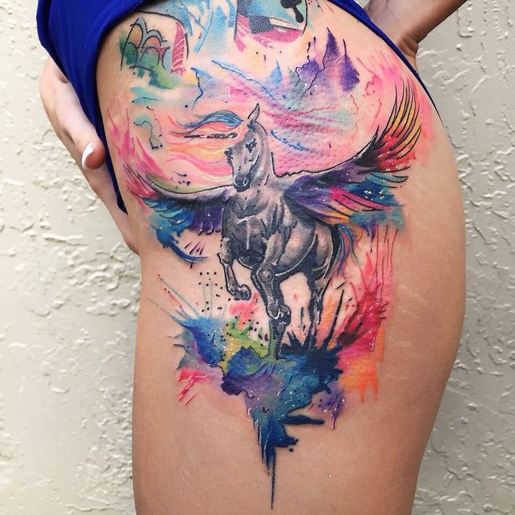 736x736 Watercolor Horse Tattoo On Back Of Shoulder