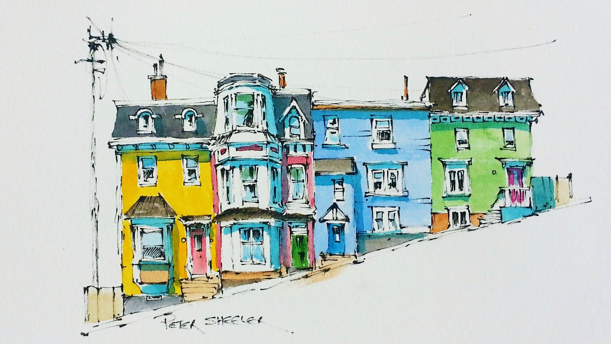 2116x1190 Line And Wash Watercolor Tutorial Of Colorful Row Houses In St