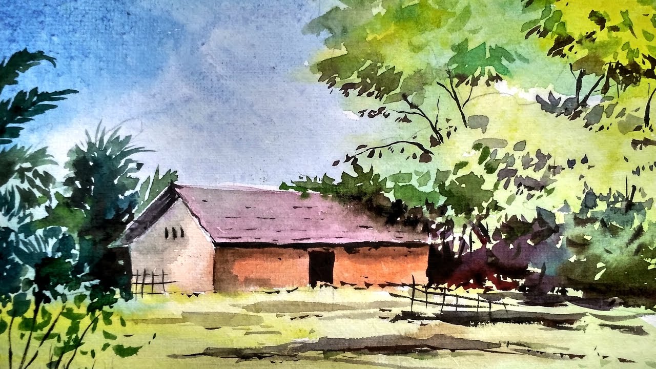 1280x720 Beginners Watercolor How To Draw A House Landscape Paint With