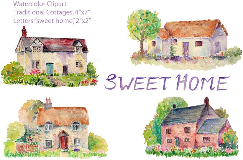 824x545 Cottage Clip Art, Watercolor Cottage, Traditional Cottage, Old