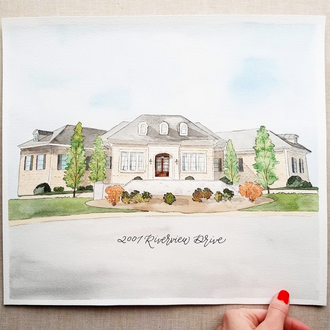 1073x1073 Custom Watercolor House Painting
