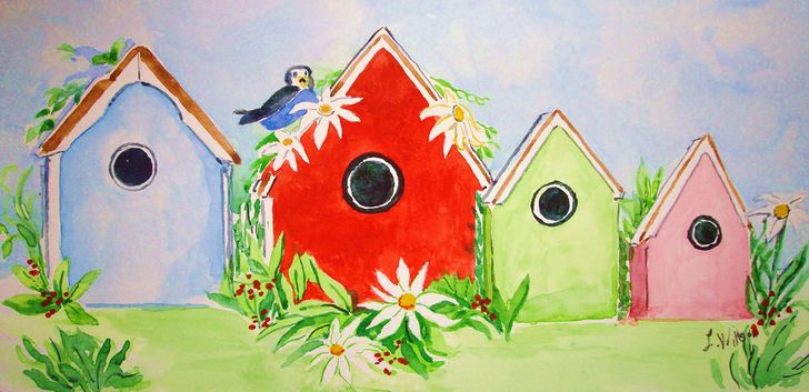 728x353 How To Paint A Row Of Bird Houses In Watercolor 11 Steps