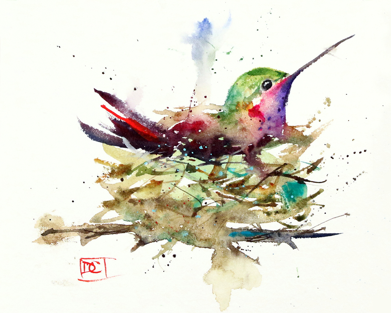 1280x1024 Hummingbird Watercolor Print Painting By Dean Crouser