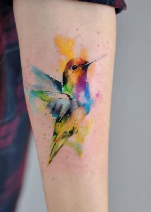 529x742 Watercolor Abstract Hummingbird Tattoo Design