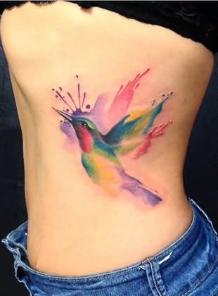 310x420 Watercolor Hummingbird Tattoo On Leg