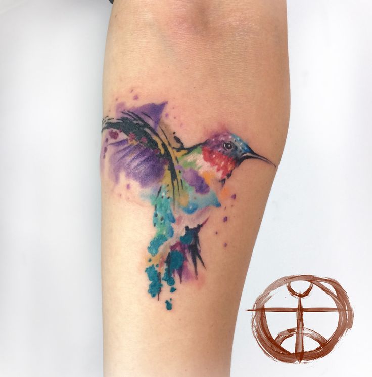 736x745 Watercolor Hummingbird Tattoo On Forearm