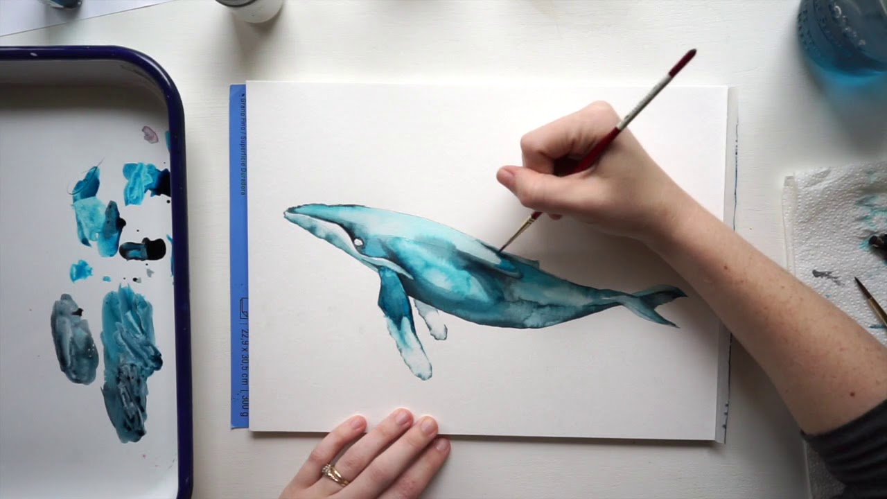 1280x720 Blue Humpback Whale Watercolor Paint Tutorial